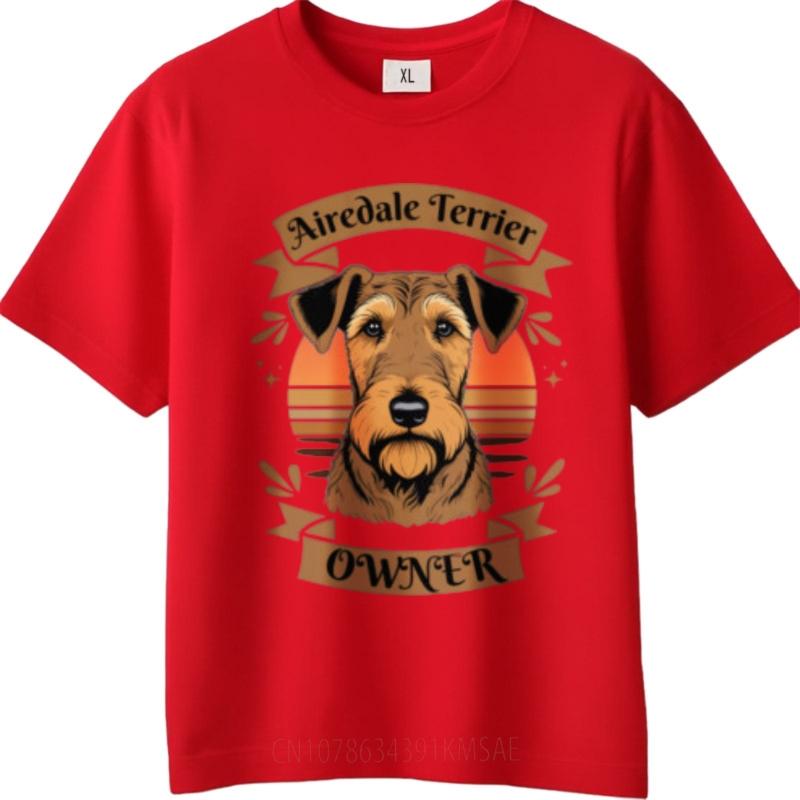 Men Round Neck t shirt Streetwear Teeshirt Airedale Terrier Owner Dog Portrait Sunset Design Minimalist Men tops Quick Dry Shirt S