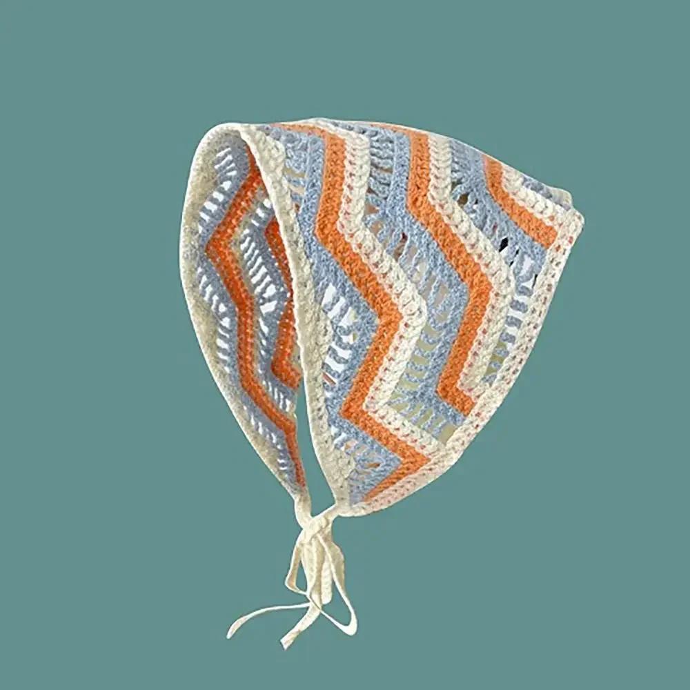 Gestricktes Dreieck-Stirnband im französischen Pastoralstil, kleines Blumen-Stirnband, Handtuch, handgefertigt, gehäkeltes Kopftuch, Mütze, Frühling/Sommer