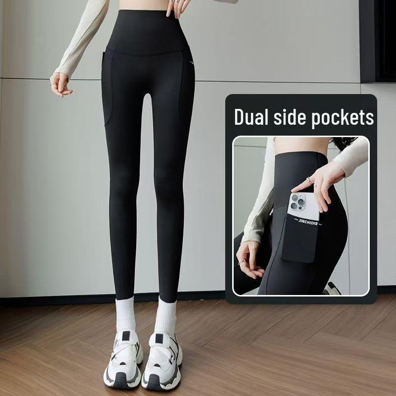 

High-Waist Velvet Yoga Pants with Tummy Control, Double Pockets, Butt Lifting, Warm Plus-Size Base Layer M (80-100 lbs)