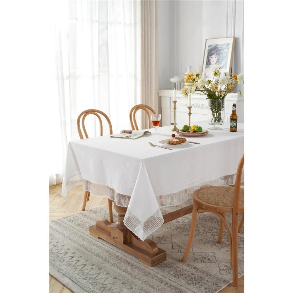 Bawełniany obrus z koronkowym brzegiem, jednolity kolor, zmywalny pokrowiec na stolik kawowy do kuchni, jadalni, luksusowa dekoracja stołu, tło do zdjęć