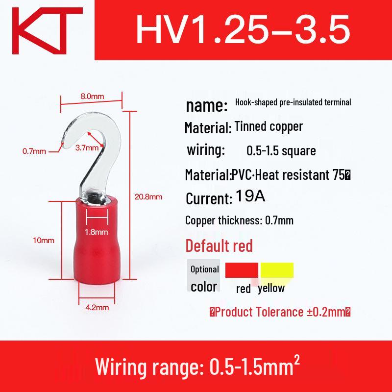 KT KST HV1.25-3.5-4-5 Hook Pre-Insulated Purple Copper Crimp Terminal Connector Lug