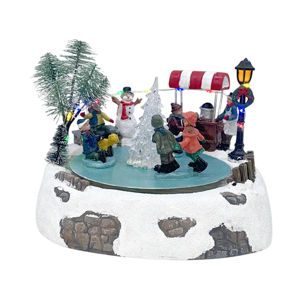 Animated Christmas Village Ice Rink Musical Box Ornament Table Displays Xmas Gift Seasonal Indoor Lighted Musical Snow Scene