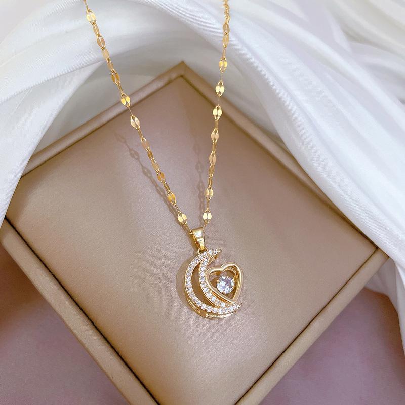 Exquisite Zircon Moon & Heart Women's Clavicle Necklace