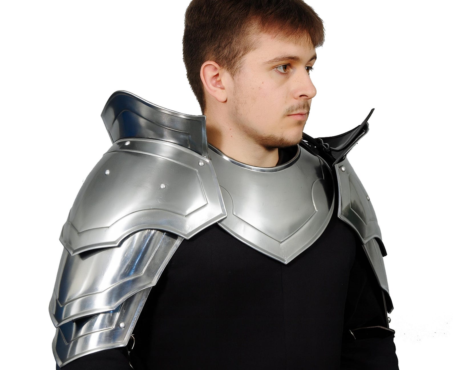 Men s Medieval Knight Outfit Steel Pauldrons & Gorget Armor Set for LARP Cosplay Renaissance Costume