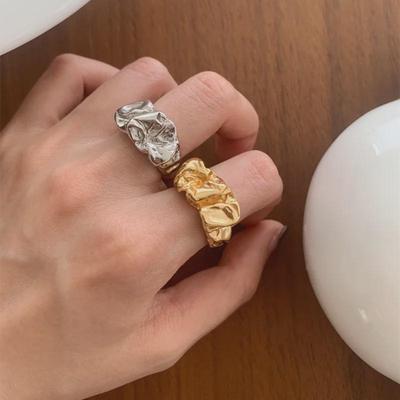 Korean S925 Silver-Plated Textured Open Ring - Retro Lava Design for Women