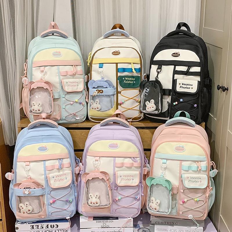 Japanese new high-value, fresh and sweet contrasting colors splicing junior high school students backpack women's lightweight backpack