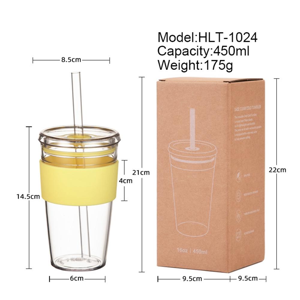 450ml Tritan Straw Cup Water Bottle Coffee Mug with Sleeve Portable Drinkware for Home/Office (No FDA, BPA-Free)