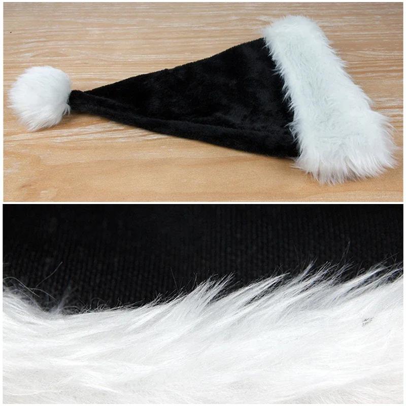 Black Plush Christmas Hat Unisex Xmas Hat For Adults Kids Comfortable Santa Claus Cosplay Supplies Christmas Party Decor Gift