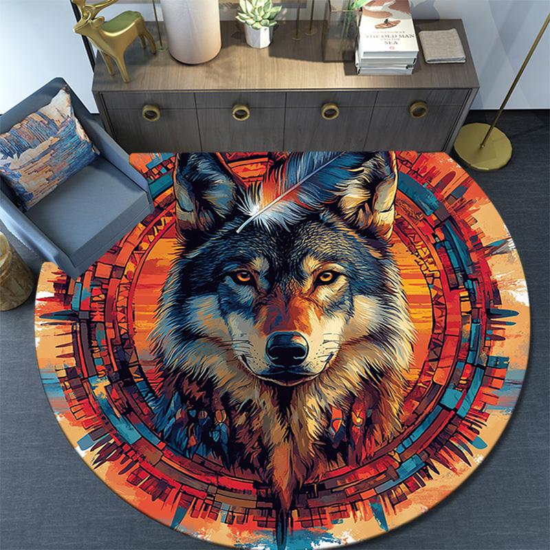Wolfsgeist Runder Teppich, Teppich für Wohnzimmer Schlafzimmer Sofa Spielzimmer Dekor, Rutschfeste Bodenmatte