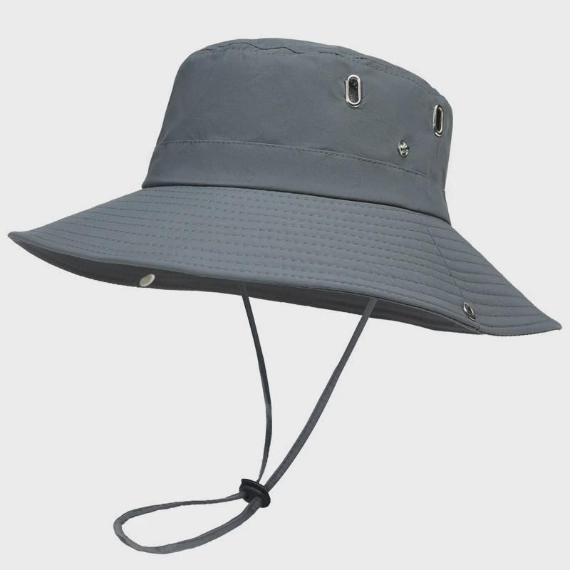 

New Style Fisherman Hat Women s Japanese Style Camping Drawstring Sun Protection Hat Men s Hiking Fishing Hat Mountain Denim Outdoor Universal Tide Grey All yards