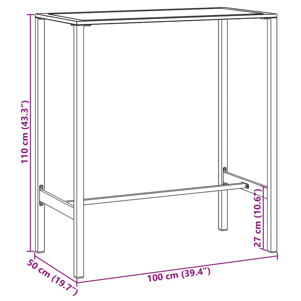 Bartisch Black 100x50x110 cm Powder Coated Steel