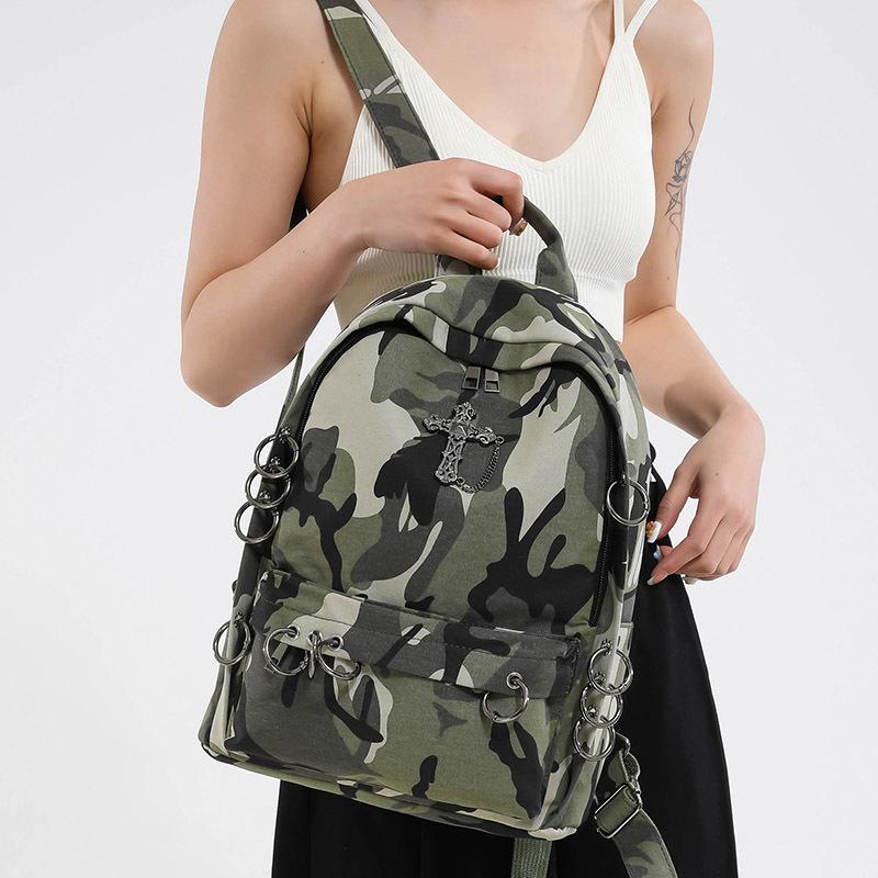 2025 New Backpack Female Punk Style Cross Female Backpack Large Capacity Women's Casual Bag Rivet Backpack Tide
