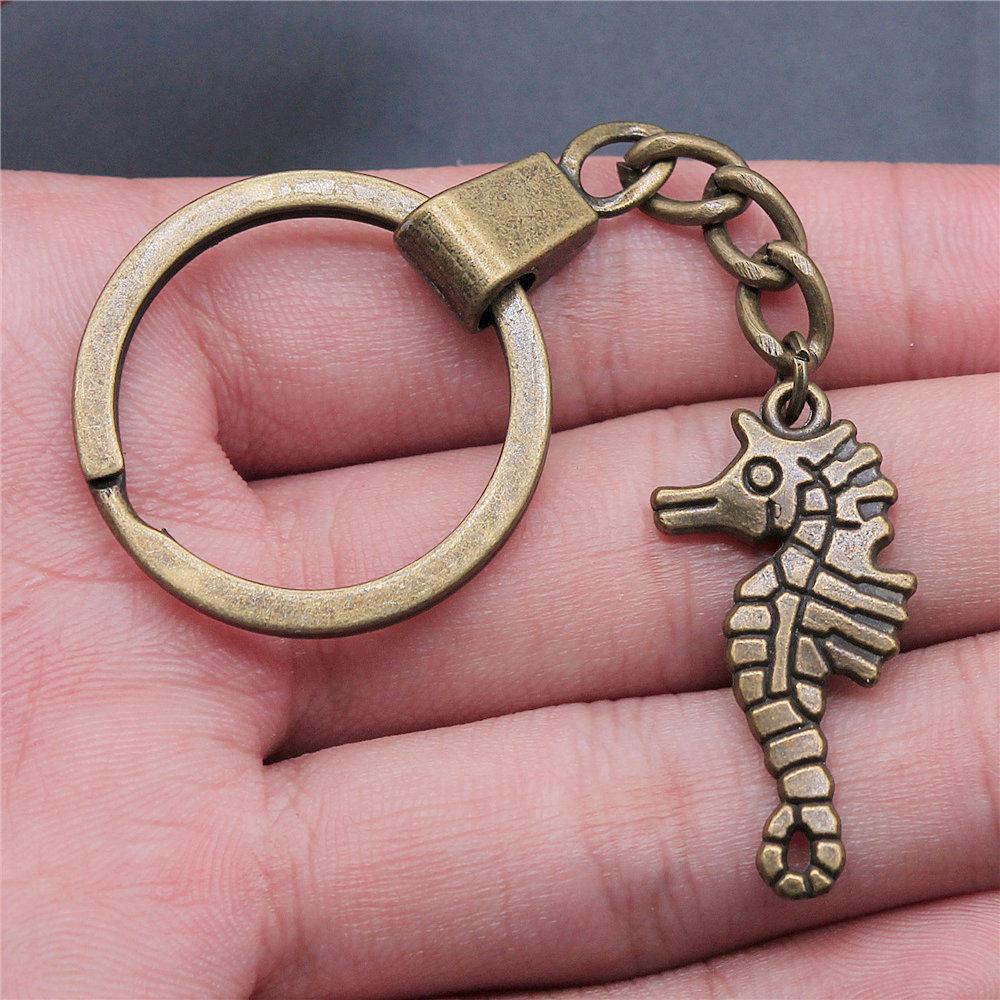 Marine Life Turtle Ocean Creature Pendant Antique Bronze Metal Keychain with 30mm Ring for Men Fashion Gift