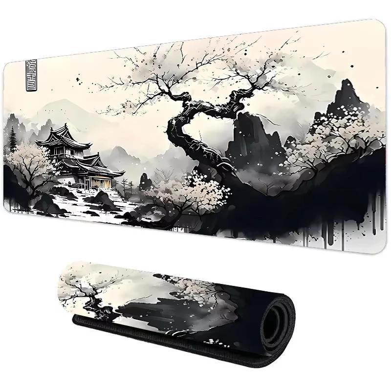 Chinese Purple Fantasy Mountain Tree Desk Mat NonSlip Large Gaming Mouse Pad Waterproof Keyboard Pad for Home Office Decor