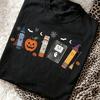 Unisex Oversized Teacher Halloween Graphic Tee Funny Stationery Pumpkin Cartoon Print Crew Neck Short Sleeve Casual Daily Tops