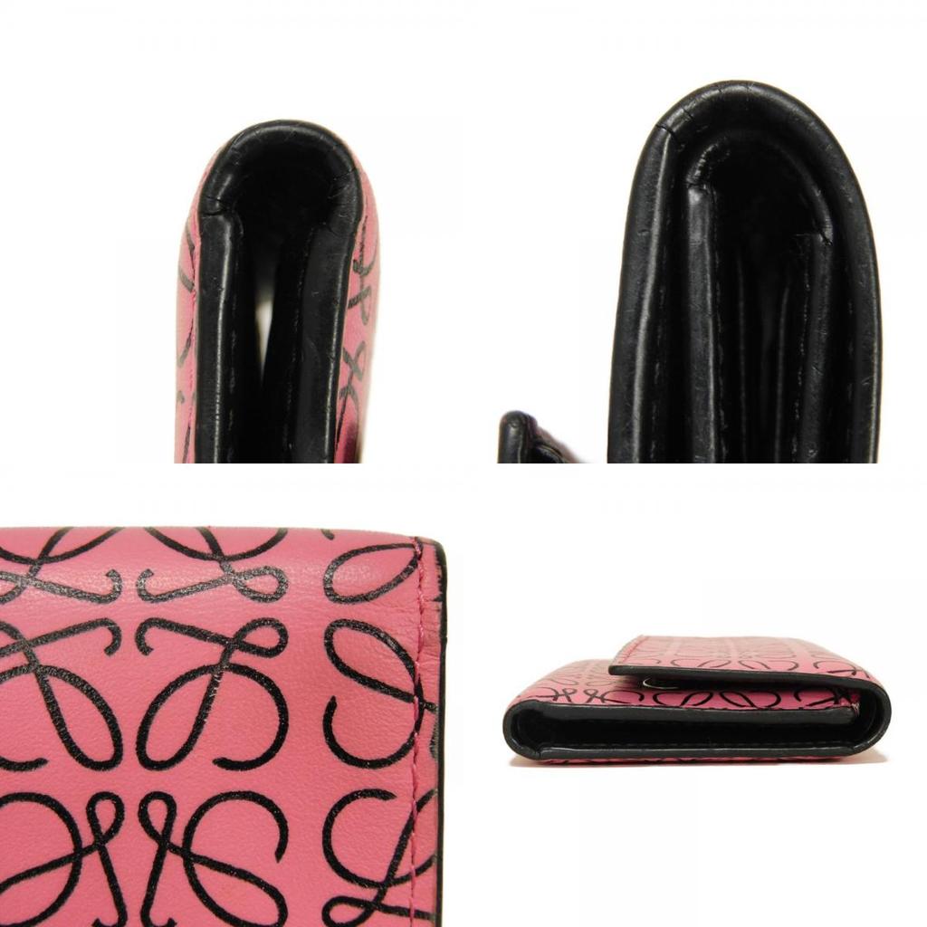 Used 12695 Small Vertical Trifold Wallet 107.55GS97 7942 Calfskin Black Repeat Anagram Pink Women's from Japan AUTHENTIC