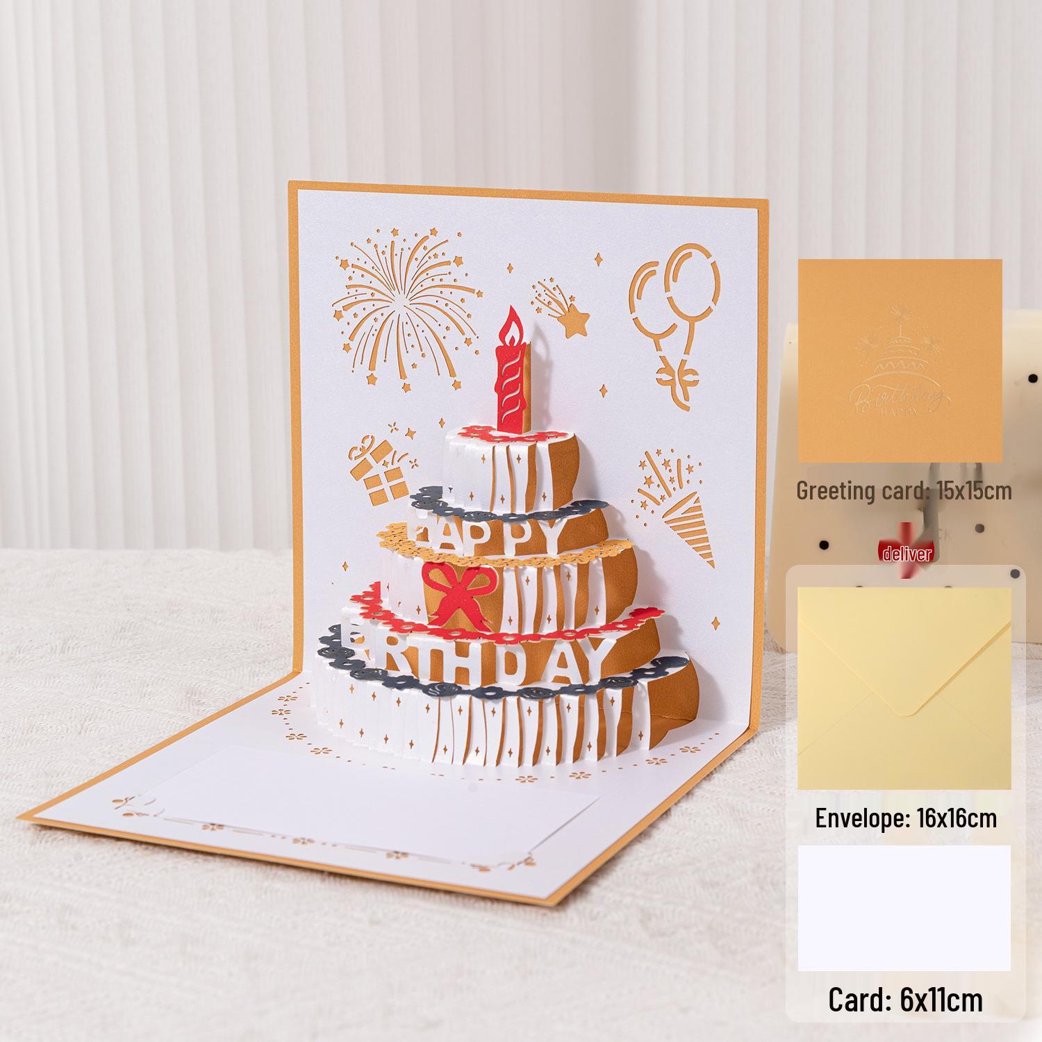 

3D Музична листівка на День народження – Світний дизайн торта, Високоякісна креативна привітальна листівка
