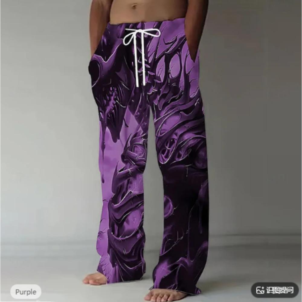 Men's 3D Distressed Printed Baggy Casual Trousers,  Elastic Drawstring Waist with Pockets, for Spring Summer Home Outdoor Vacation