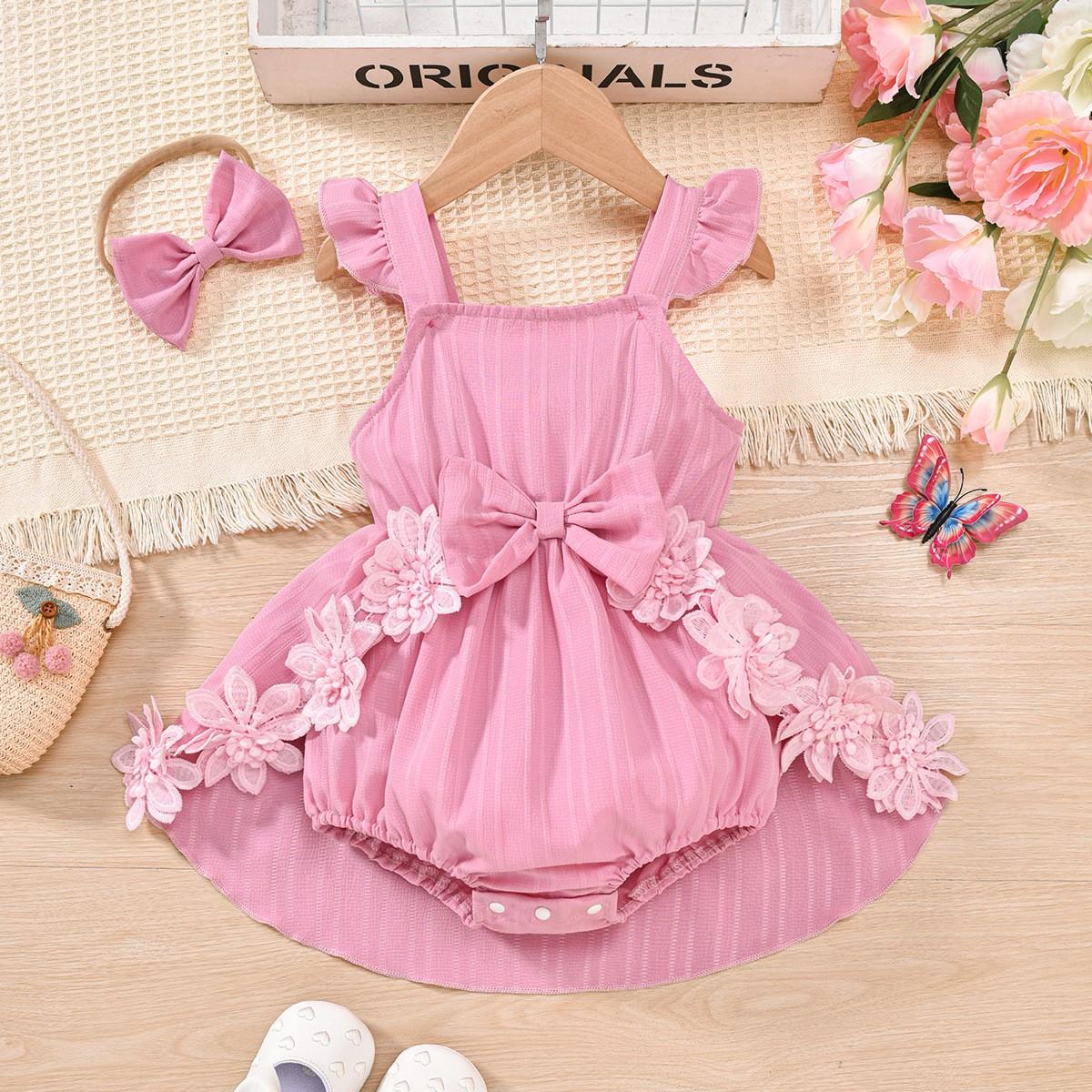 

Милое боди-платье для маленьких девочек с кружевной вставкой S розовый