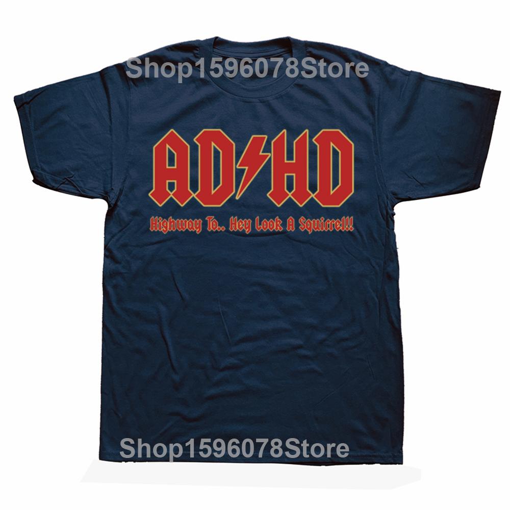 Funny ADHD Highway to... Hey look a squirrel Graphic T-shirts Men Fashion Casual Tshirt 100% Cotton Loose Oversized T Shirt