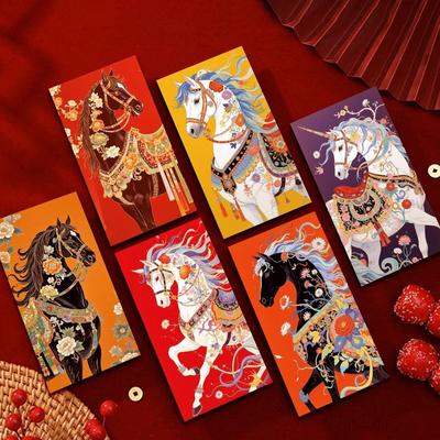 6Pcs Folding Horse Year Red Envelope CNY Fu Lucky Packet Envelopes Red Spring Festival Chinese New Year Party Supply