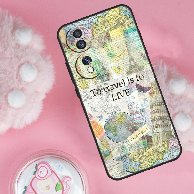 World Map Travel For Huawei Honor X8 X9a 50 70 Magic5 Pro P50 P20 P30 P40 Lite Nova 9 5T P Smart 2021 Case