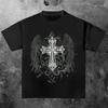 Unser Goth Herren Kreuz & Flügel Print Y2K Stil Unisex Kurzarm T-Shirt S-5XL