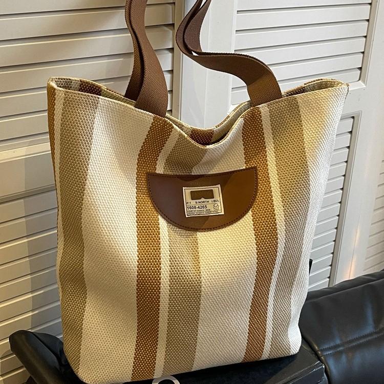 Striped Canvas Bag Women's New Summer Casual Lightweight Shoulder Bag Large Capacity Tote Bag Shopping Bag