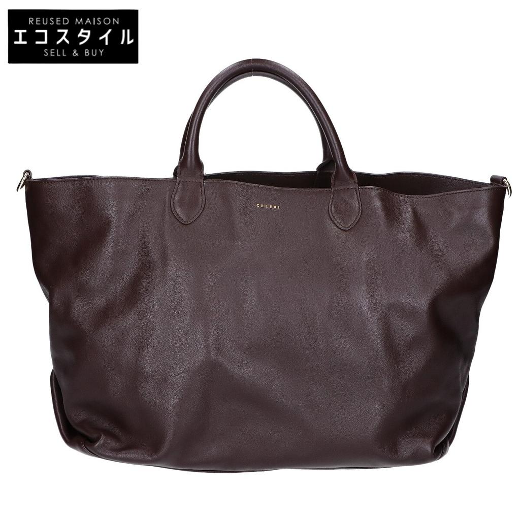 CELERI Leather X Canvas Reversible Tote Bag Brown / IvoryUsed