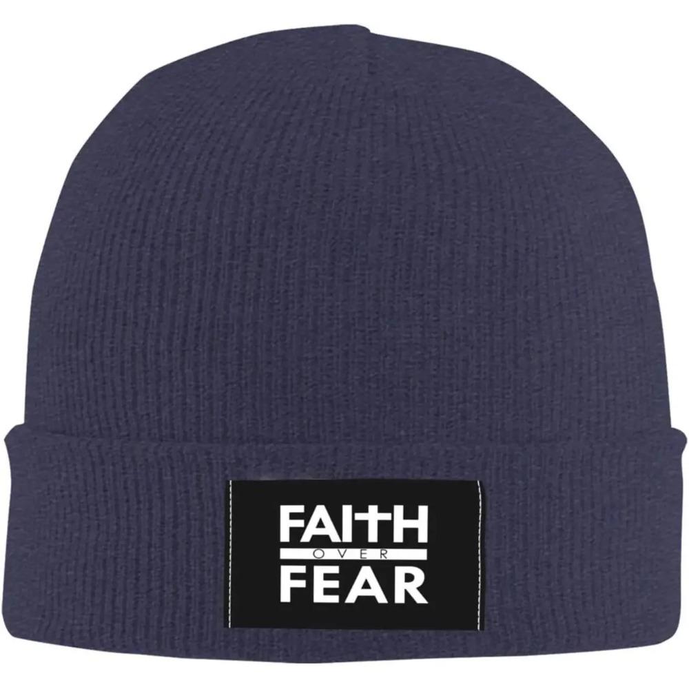 2025 New Faith Over Fear Bible Verse Christian Beanie Hat For Men Women Acrylic Hat Winter Soft Cozy Warm Stretch Thick Trendy K