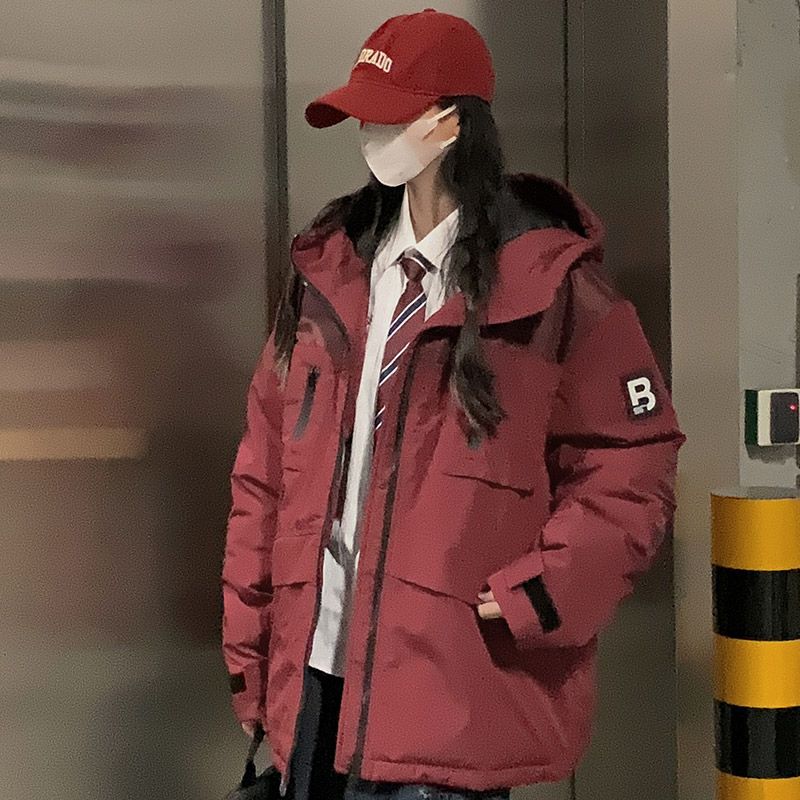 

Зимова парна товста бавовняна куртка великого розміру, нова версія бавовняного робочого одягу для пар XXL вина червоного кольору