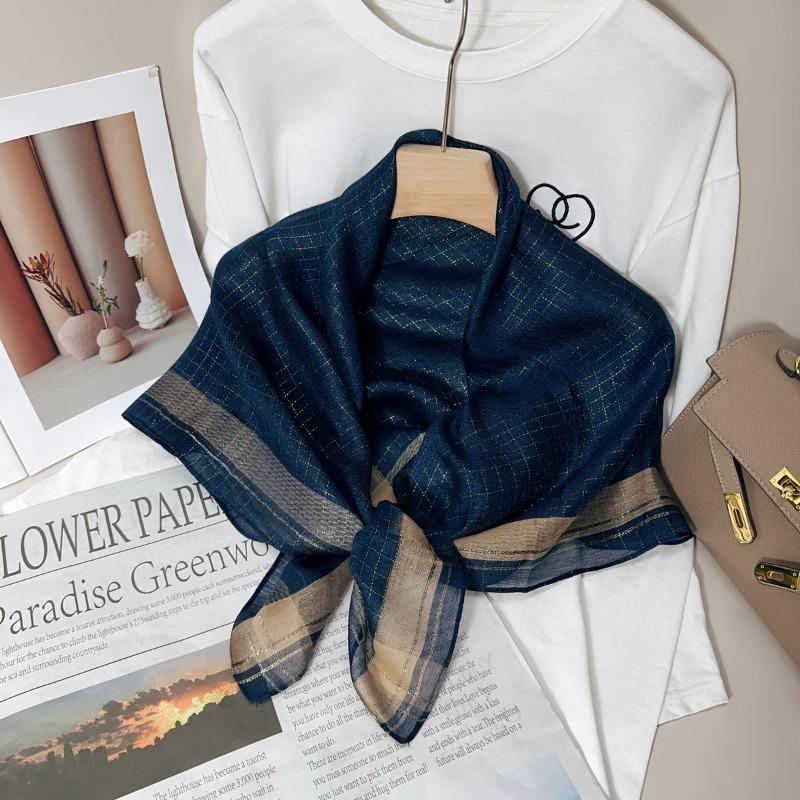 90 square scarf silk scarf women's new fashion color matching versatile neck protection scarf scarf simple gold thread scarf yarn shawl