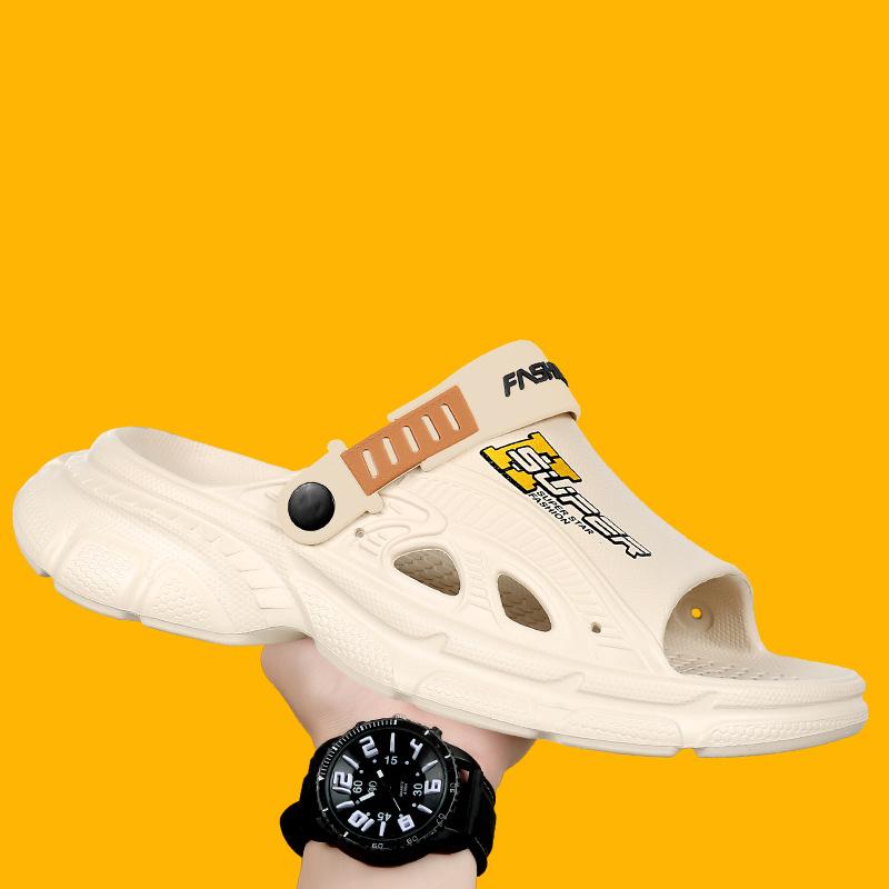 Sandals summer new men's breathable deodorant thick bottom stepping on shit feeling two wear one-word drag outdoor travel seaside tide drag