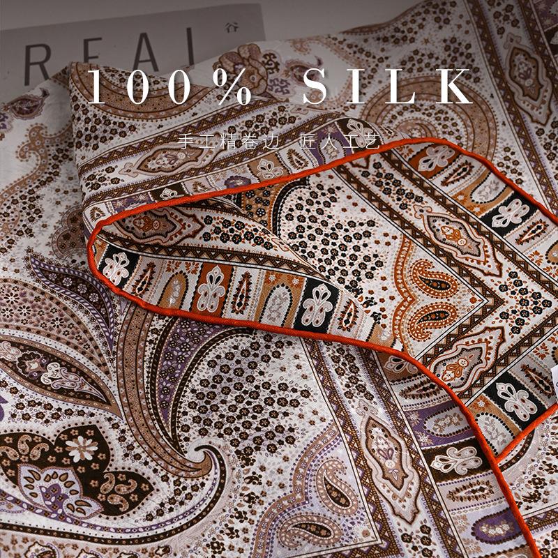 [Flower dill fireworks pattern] British style new silk scarf women's spring heavy 111 mulberry silk 71 silk scarf