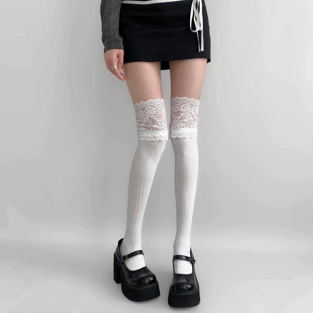 Lolita White Lace Bow Over-the-Knee Velvet Socks
