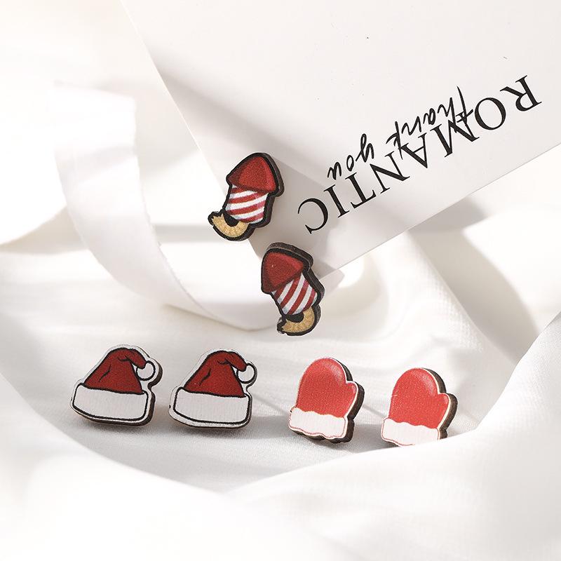 Cute Cartoon Christmas Earrings Set - 6 Pieces, Women's High-End Festive Jewelry