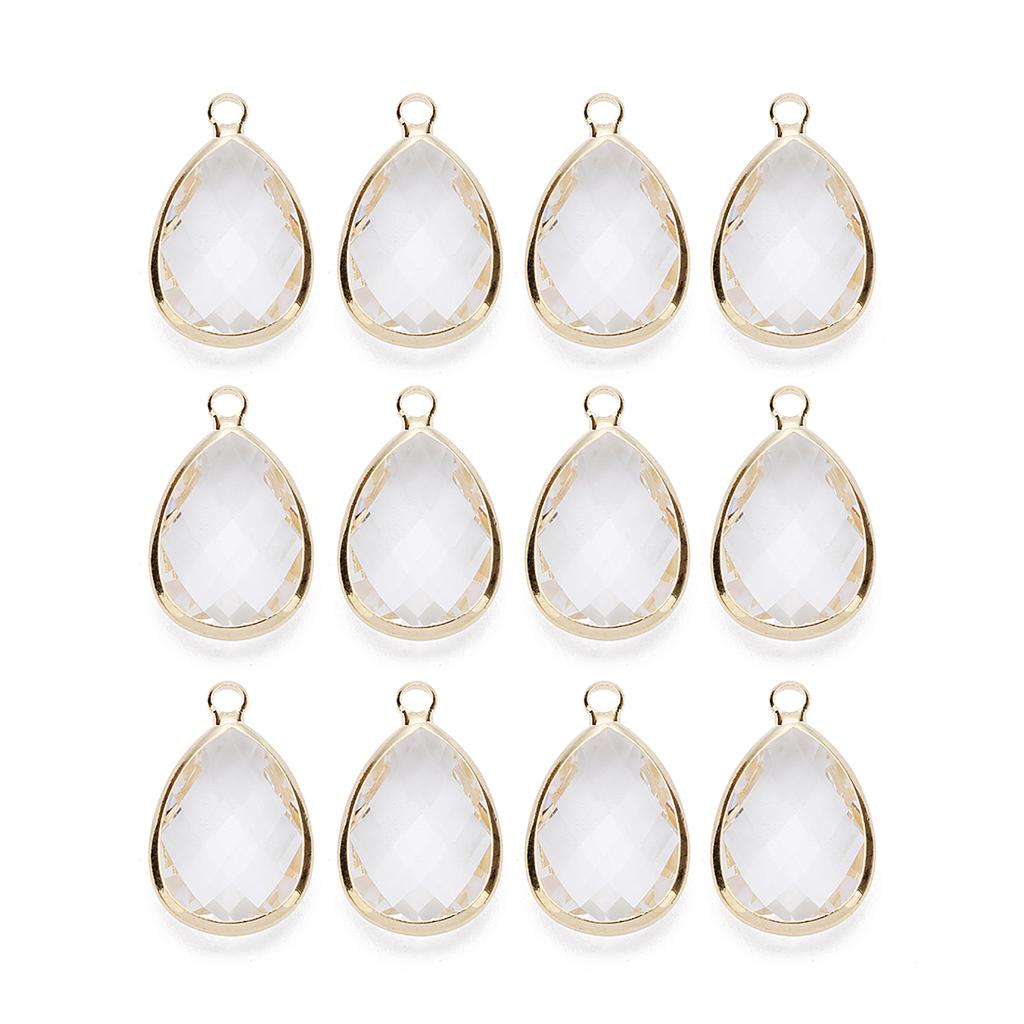 6Pcs Glass Droplet Shape Pendant with Gold Border High Quality Pendant For DIY Necklace Earrings Jewelry Accessories Supplies