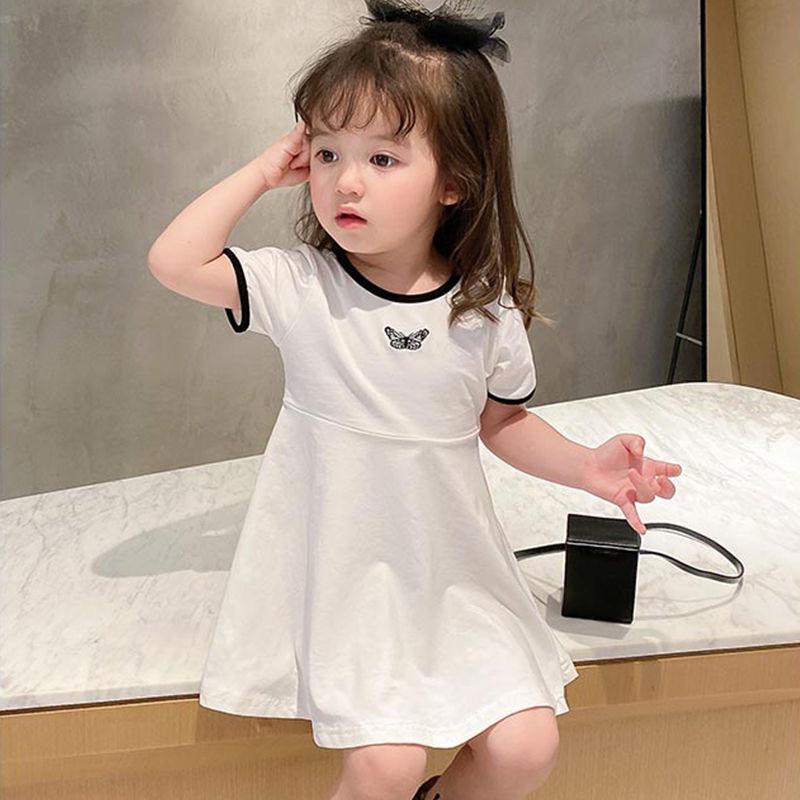 2025 Summer Girls' Orange Princess Dress - Short Sleeve, Solid Color, Korean Style