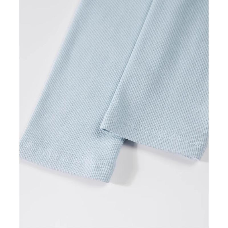 Milk Blue T-shirt Women's Bow Embroidered Bottoming Shirt Early Spring Card Waist Pinch Pleated Long Sleeve Inside Chic Top