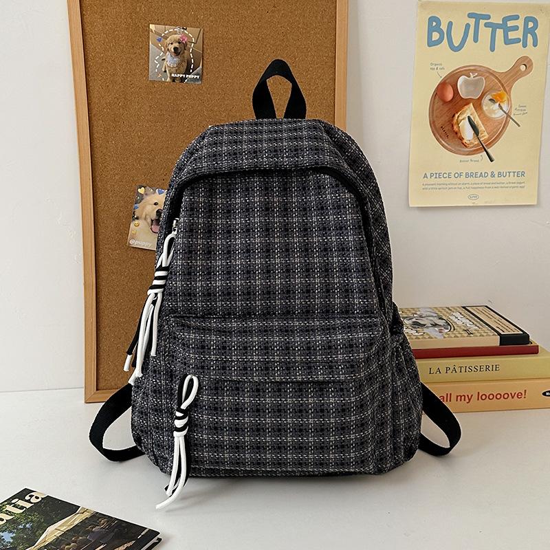 

Маленький свежий клетчатый рюкзак для девочек и девочек, универсальный школьный рюкзак, студенческий кампус, для отдыха, рюкзак высокой ценности чёрный