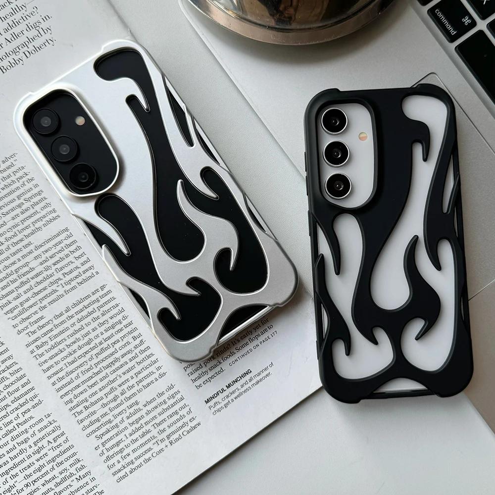 For Samsung Galaxy S25 S24 S23 Ultra A55 A54 A15 A16 A26 A26 A56 5G Phone Case 3D Flame Hollow Out Matte Cover Protective Shell