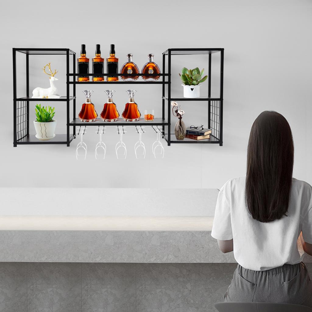 Wall Mounted Wine Rack with 5 Tier Open Shelves, Floating Wine Storage Shelf for Home Kitchen, Wine Bottle Display Organizer