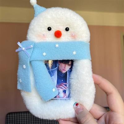 Porte-cartes en peluche bonhomme de neige mignon Porte-cartes photo en peluche Porte-cartes photo dessin animé Protecteur de carte d'identité/crédit