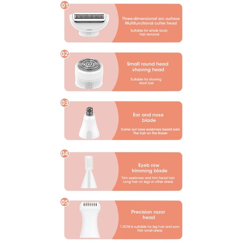 Portable Women Hair Remover Set Plastic Eyebrow and Nose Trimmer USB Rechargeable ABS Texture Suitable for Own Care