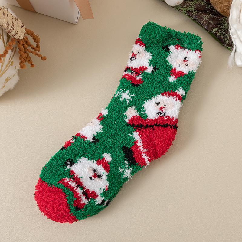 Damen Winter Korallfleece Mid-Calf Socken - Weihnachtsmann & Rentier Design