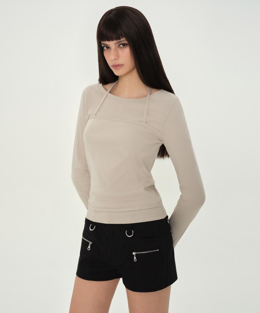 MUSINSA STANDARD WOMAN Women'S Halter String Layered Long Sleeve T-Shirt [Mushroom]