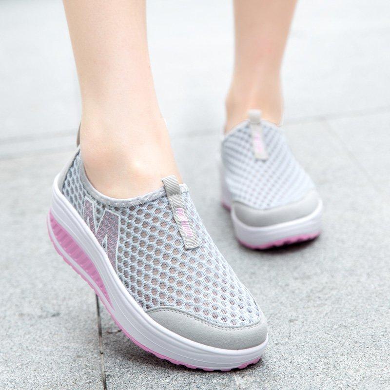 Sneakers for Women Summer Wedge Rocking Shoes Breathable Mesh Casual Shoes Thick Soled Women's Shoes Slip on Lazy Shoes