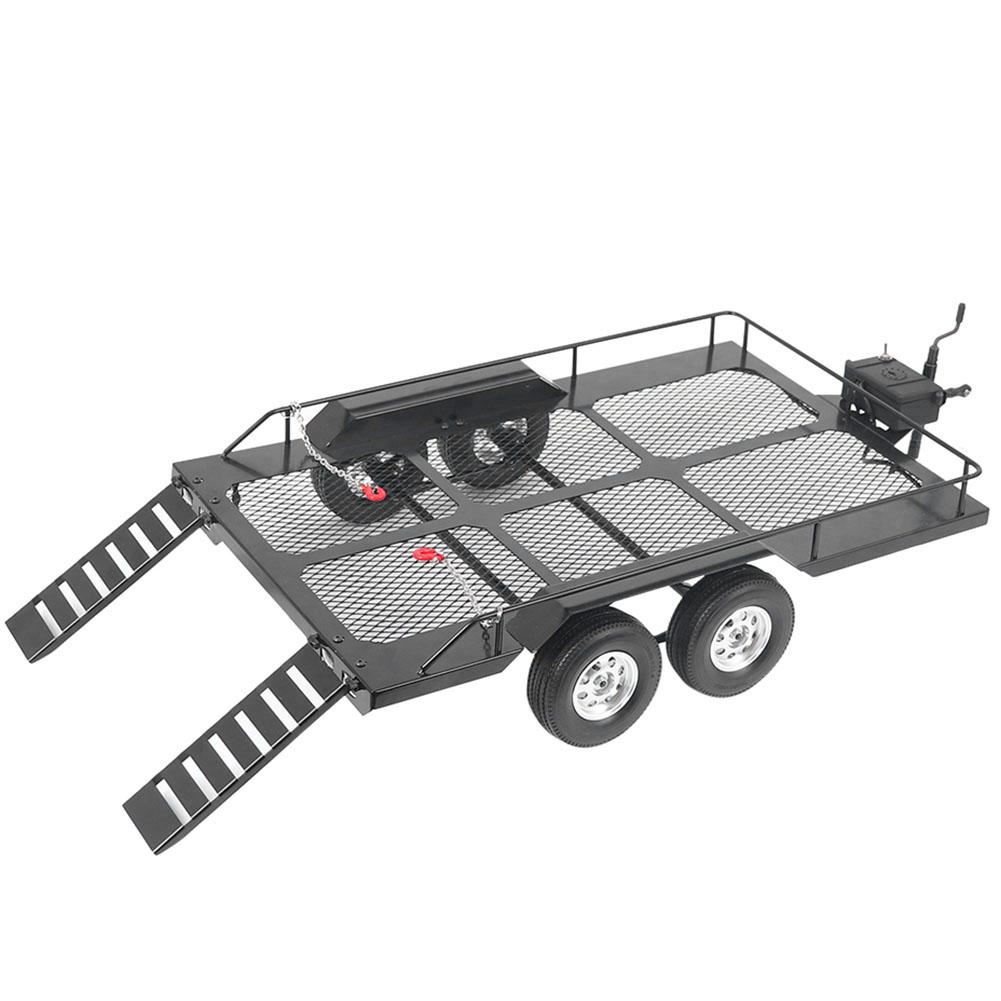 Metal Trail Car, with Four Tires 1 10 double axle Trailer A essory simulation of flat Fit for  4 RC