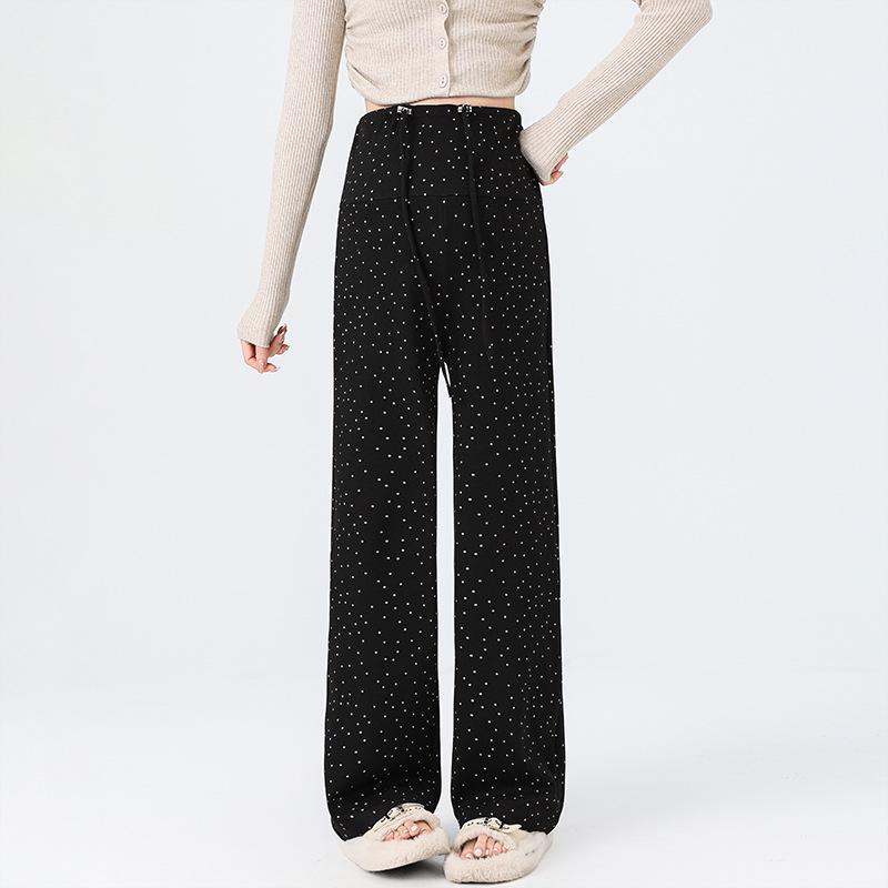 

Autumn/Winter Maternity Wide-Leg Polka Dot Pants - Slimming, Elastic, Casual XL чёрный