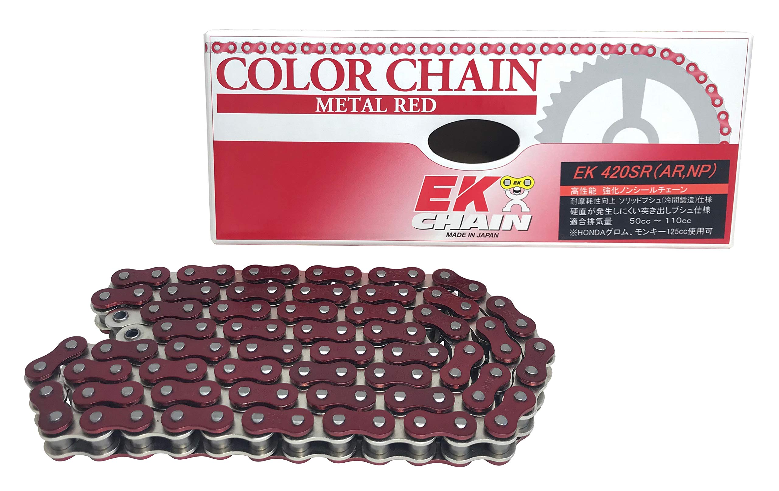 

EK Motorcycle Chain 420SR Metal Red 74L SPJ Reinforced (Clip Joint) Non-Seal